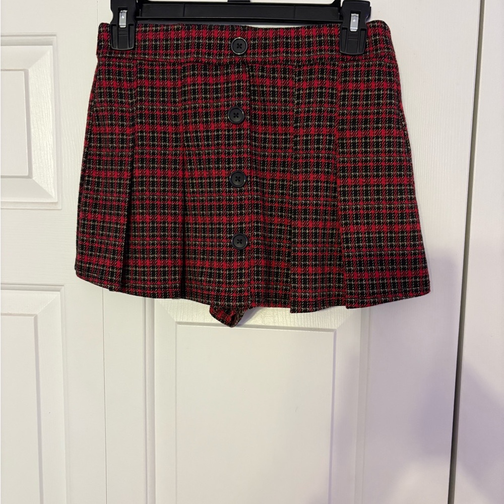 Plaid Button-Up Mini Skirt/Skort